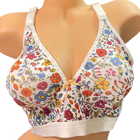 Cacique Other - Cacique Soft Knit Flower Stretch Cotton No-Wire Lace Racerback Bra 44D